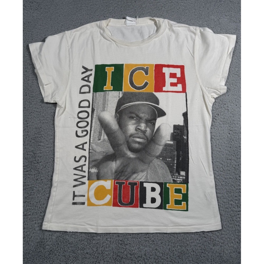 Vtg Ice Cube It Was‎ a Good Day White T-Shirt Adult XS Distressed Single Stitch